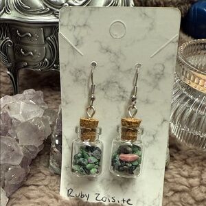 Ruby Zoisite Earrings with Silver Accents